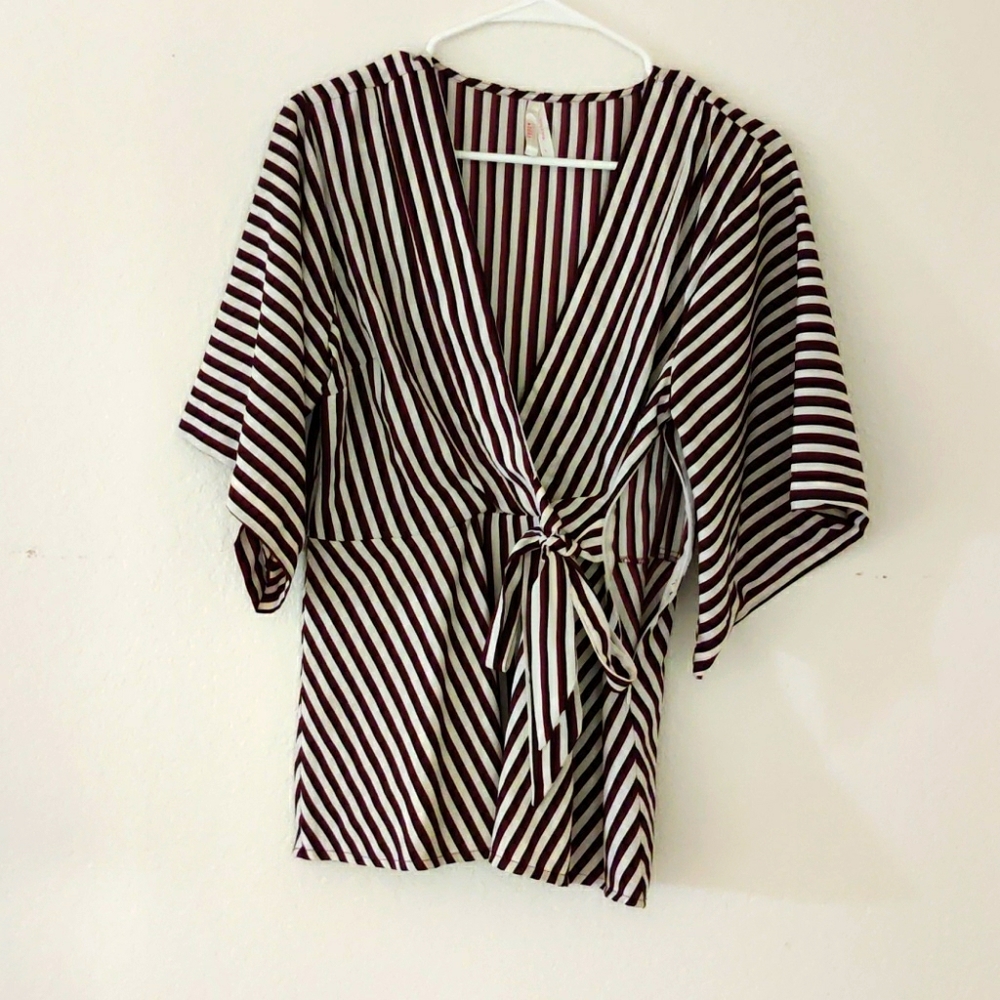 Striped Maroon Black White Blouse